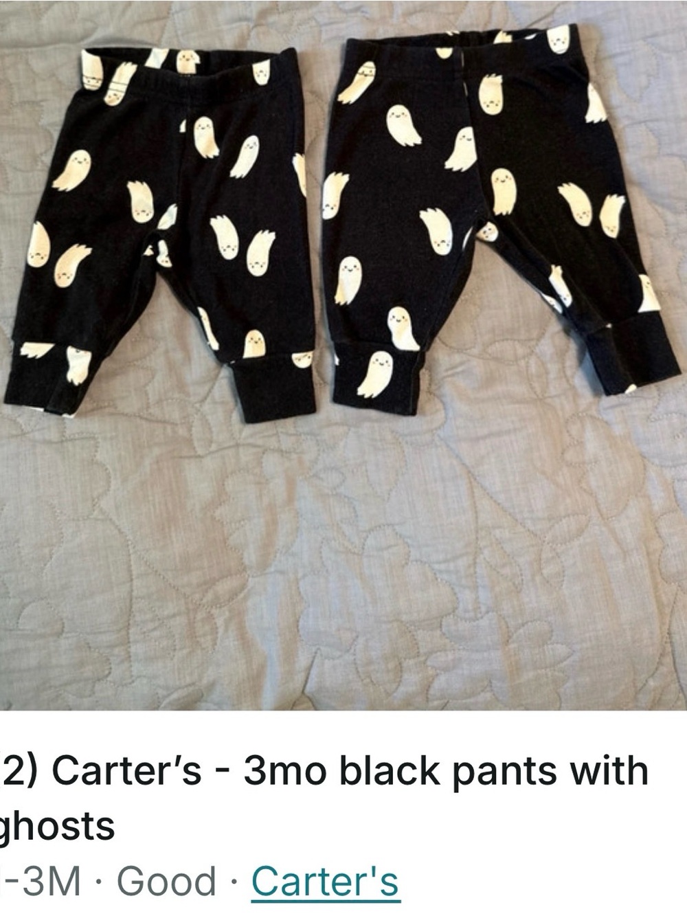 Carter's Black Baby Pants with White Ghosts 3mo
